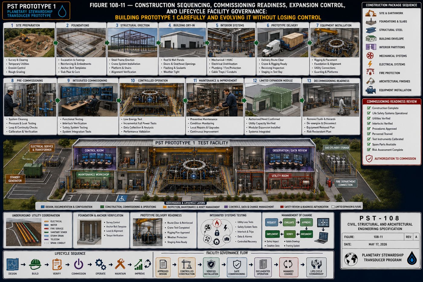 Figure 108-11 — Construction Sequencing, Commissioning Readiness, and Lifecycle Facility Governance