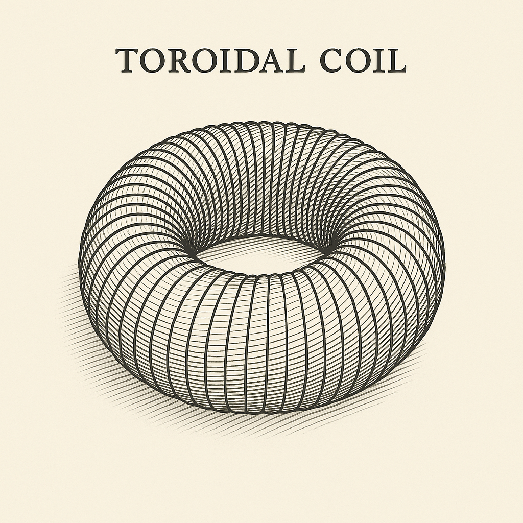 A single toroidal coil — the architecture's starting point before nested circulation, counter-phasing, and volumetric control were added